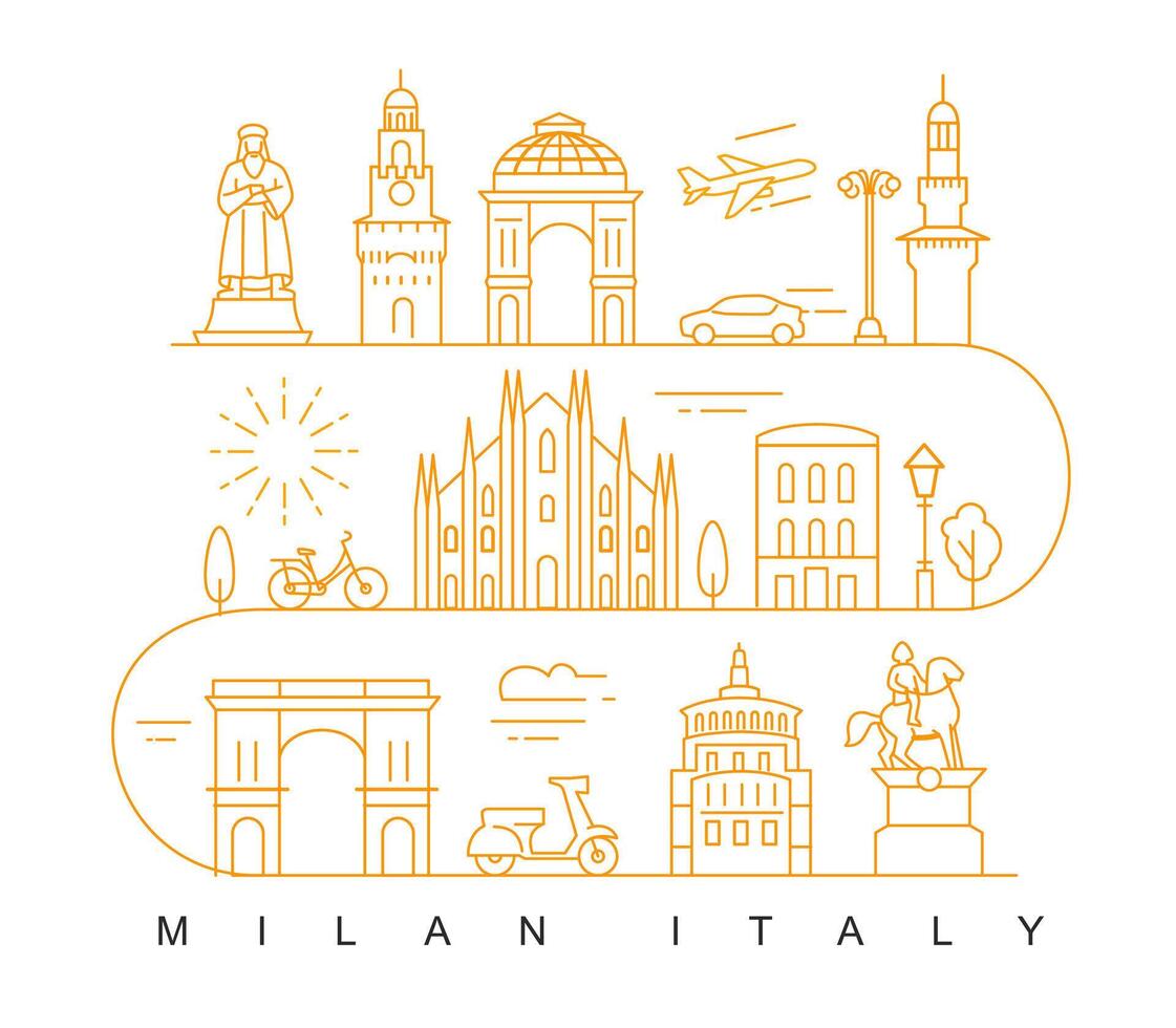 city of Milan in outline style on white vector