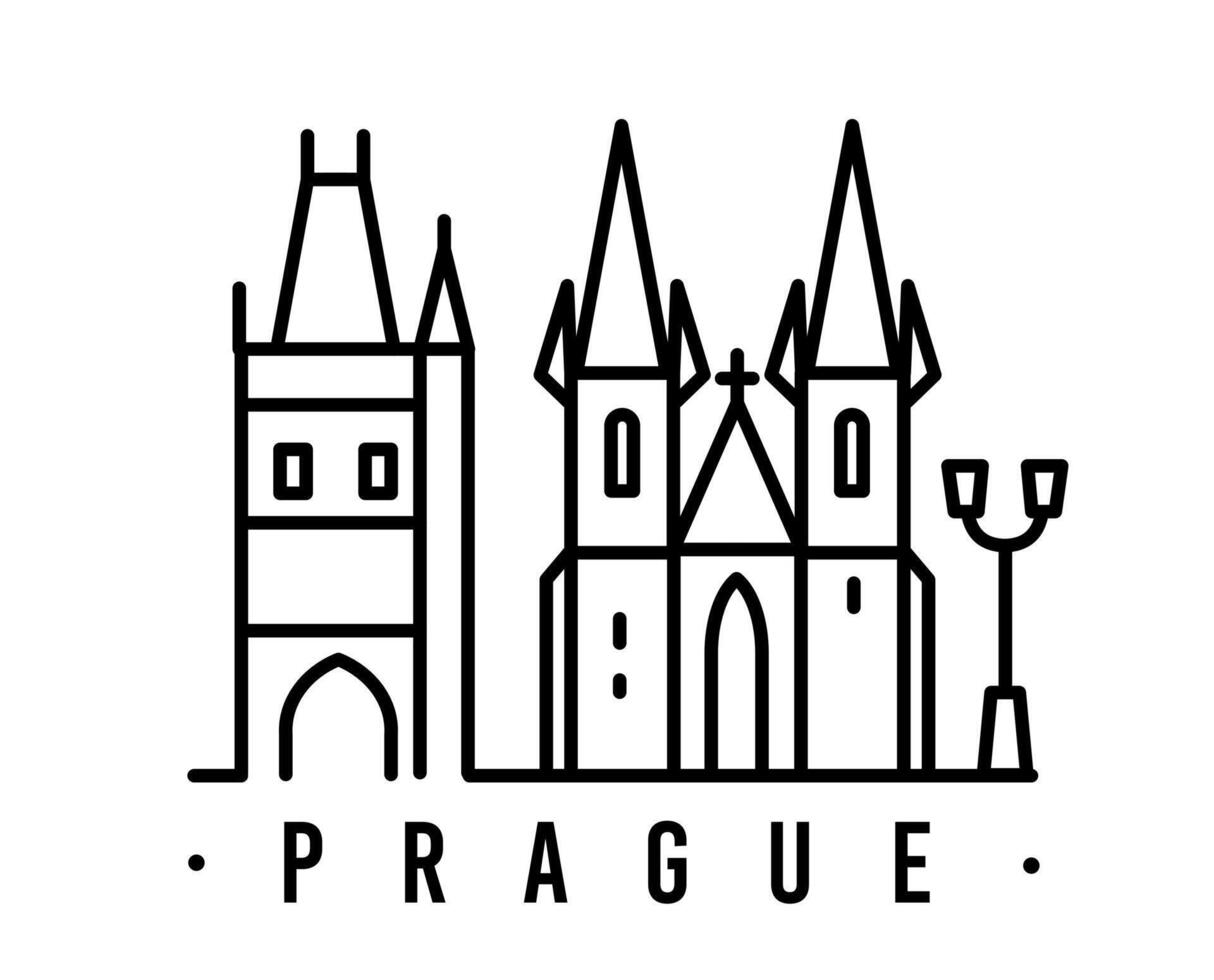 city of Prague in outline style on white vector