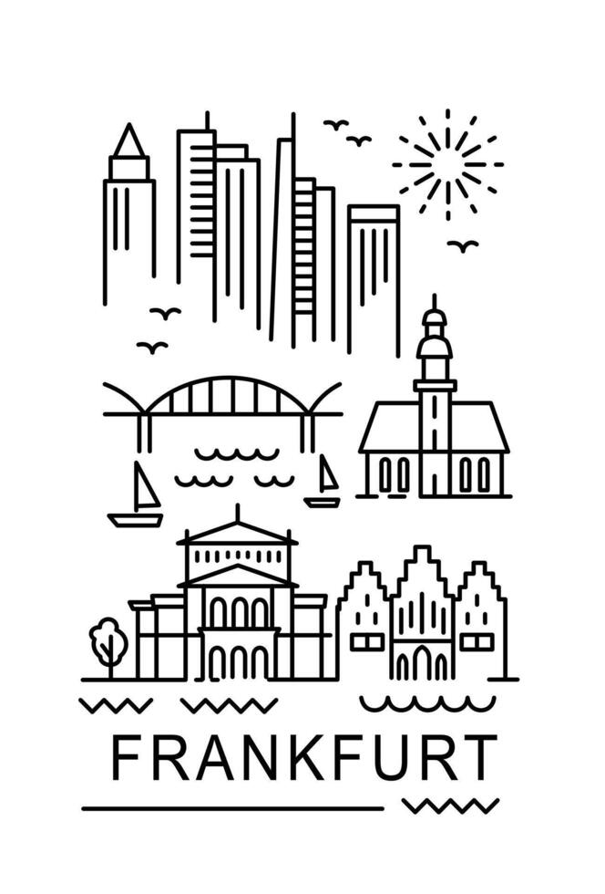 city of Frankfurt in outline style on white vector