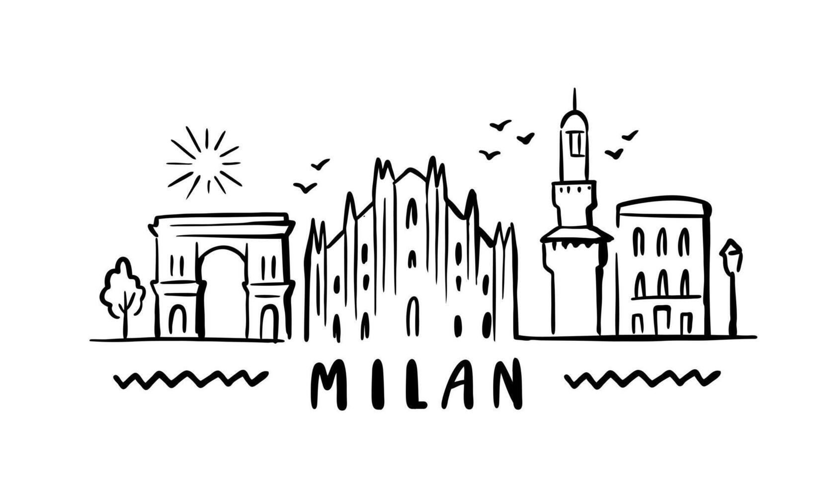 city of Milan in sketch style on white vector