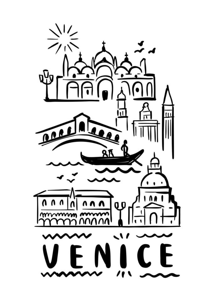 city of Venice in sketch style on white vector