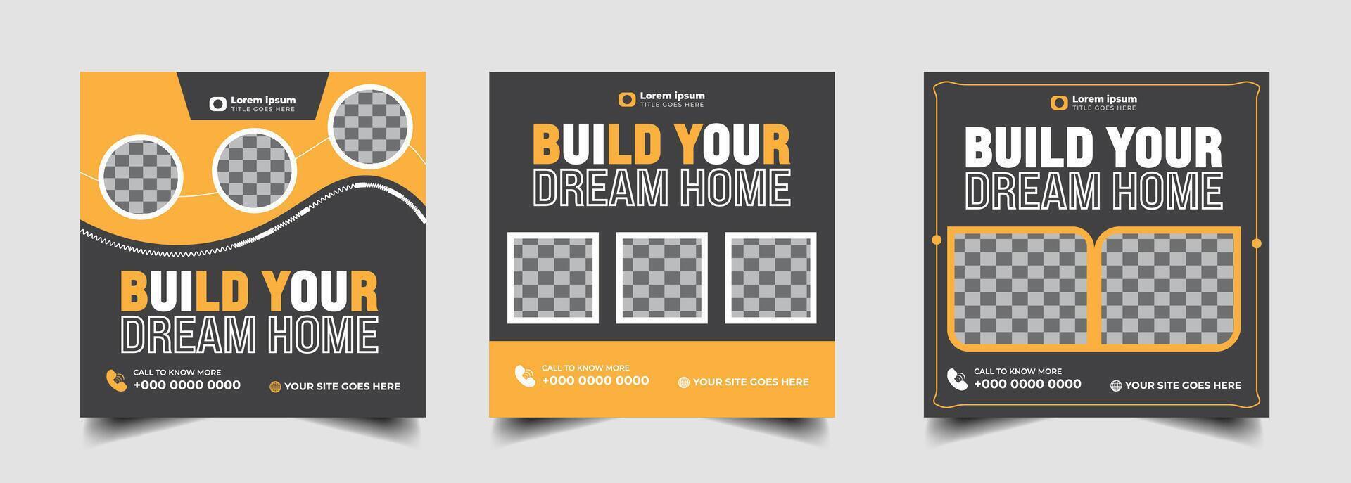 Construction Real Estate social media post banner design Template ,Home for sale social media post , Corporate construction tools social media post design vector