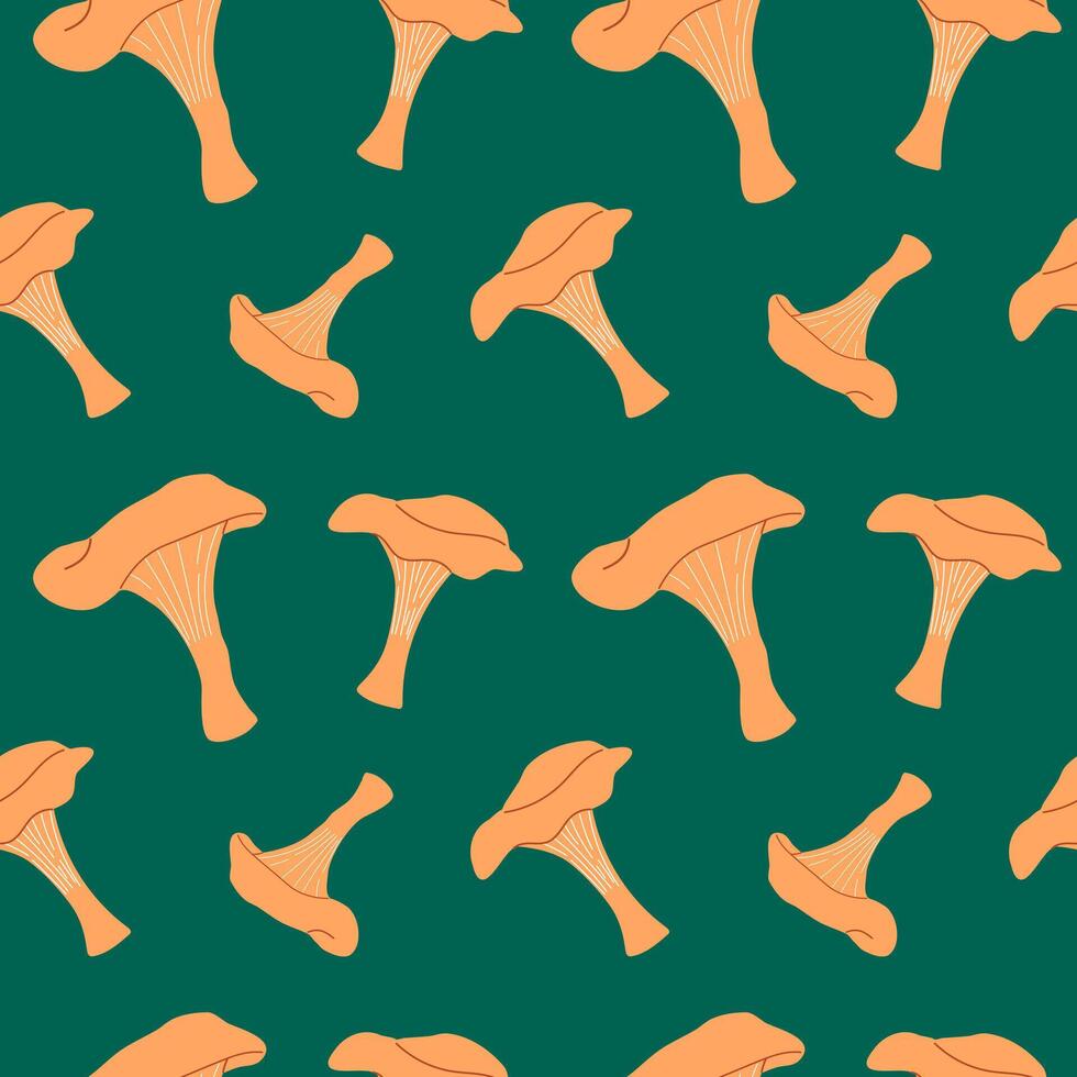 chanterelle mushrooms seamless pattern on green background vector