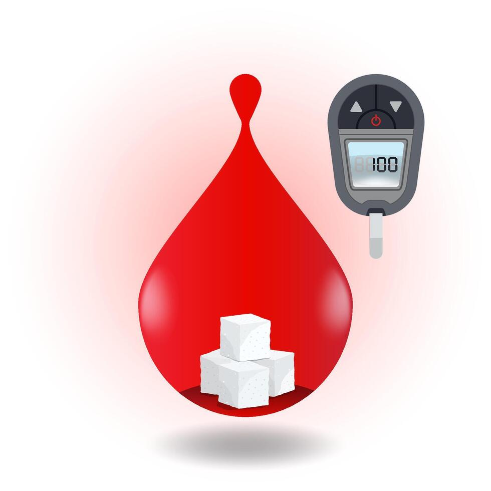 Blood drop with sugar inside. Blood glucose concept illustration vector