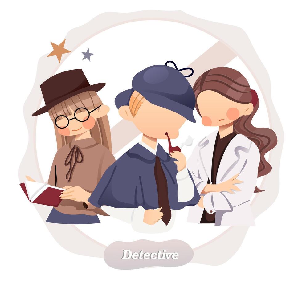 Three detective one male and two female vector