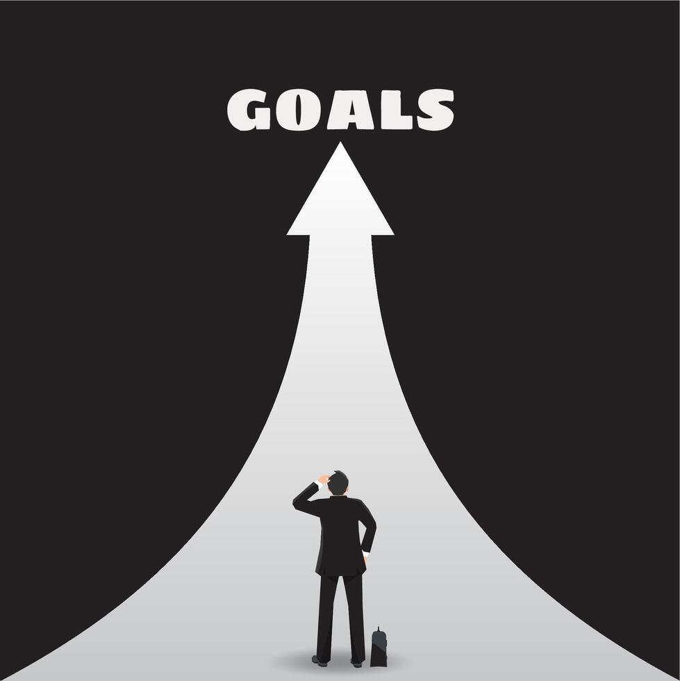 Businessman standing on path of goals illustration vector