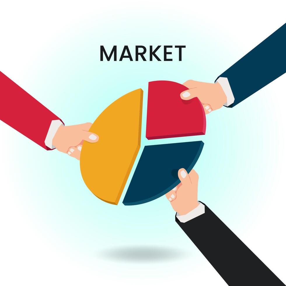 Businessman hand fighting over market pie illustration vector
