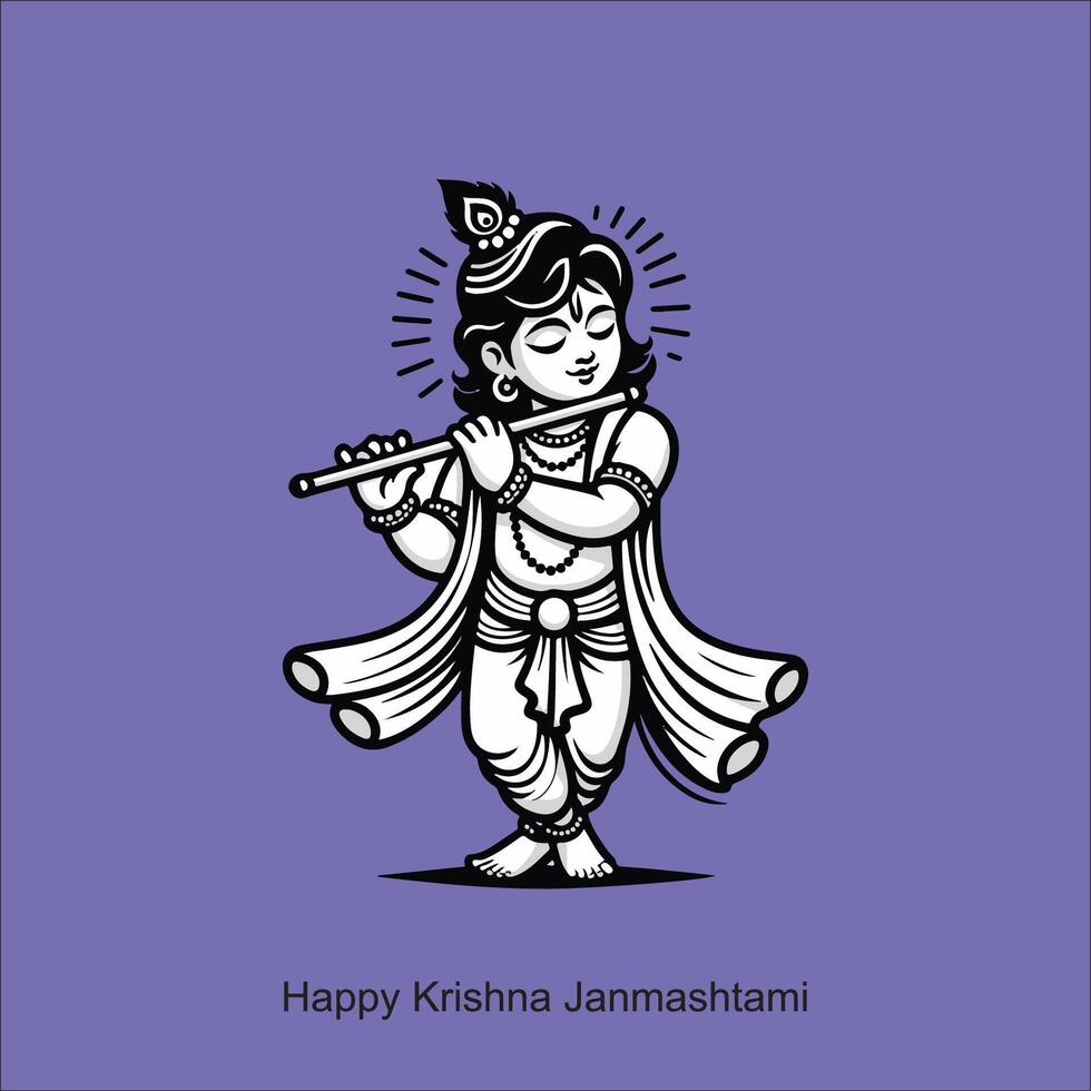 happy Janmashtami, Indian festival, lord Krishna birthday vector