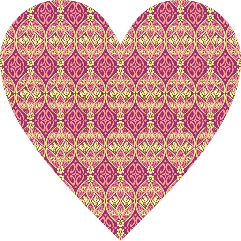 Heart-shaped ornament design, consisting of many patterns and colors vector