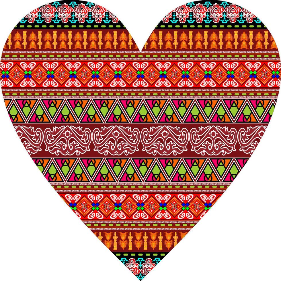 Heart-shaped ornament design, consisting of many patterns and colors vector