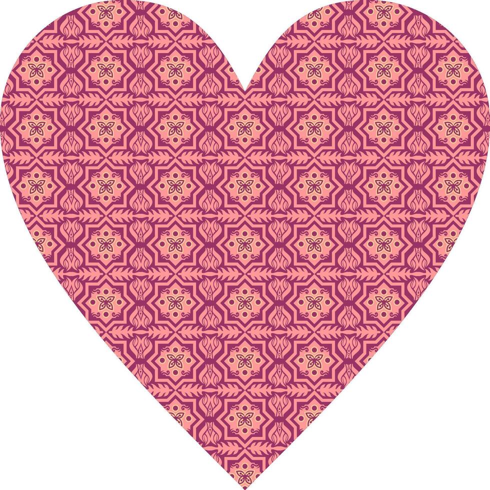 Heart-shaped ornament design, consisting of many patterns and colors vector