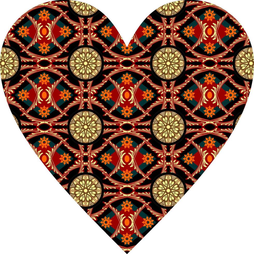 Heart-shaped ornament design, consisting of many patterns and colors vector