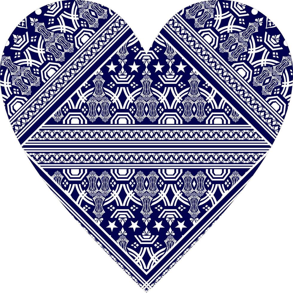Heart-shaped ornament design, consisting of many patterns and colors vector
