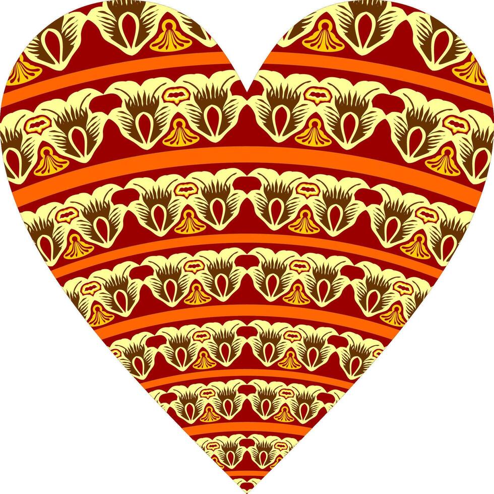 Heart-shaped ornament design, consisting of many patterns and colors vector