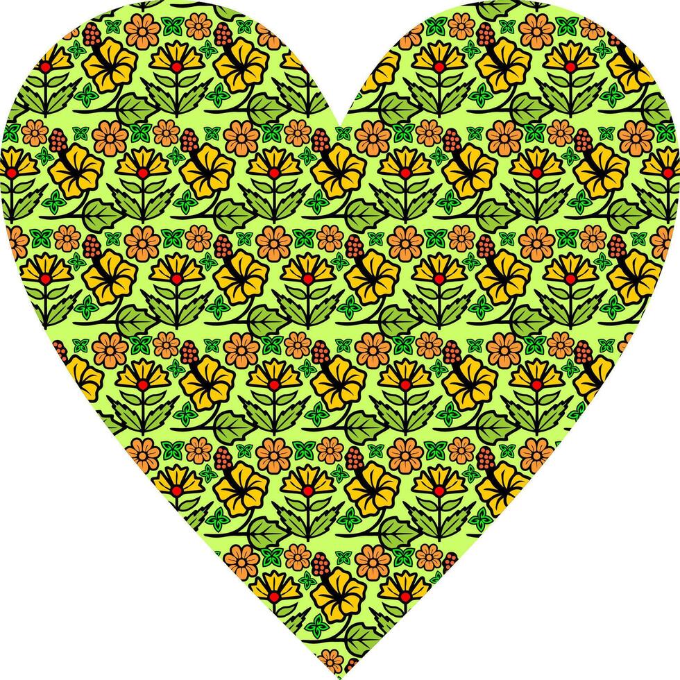 Heart-shaped ornament design, consisting of many patterns and colors vector