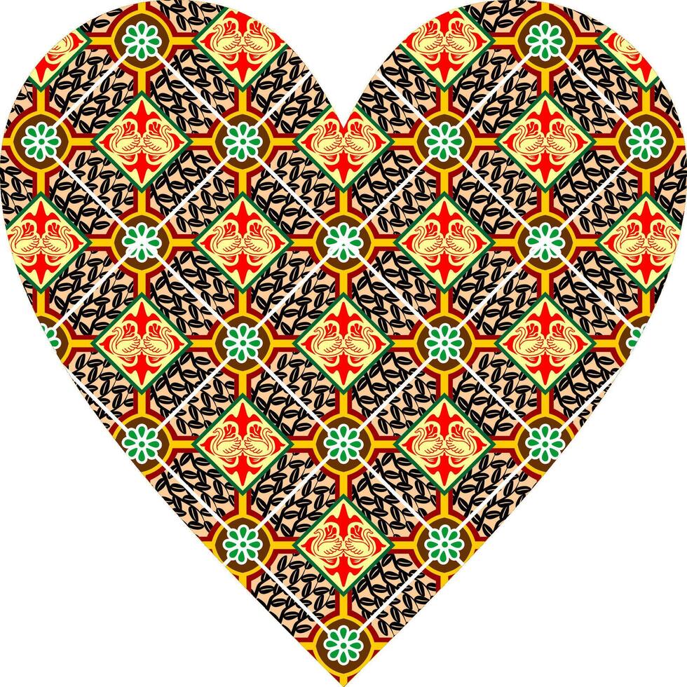 Heart-shaped ornament design, consisting of many patterns and colors vector
