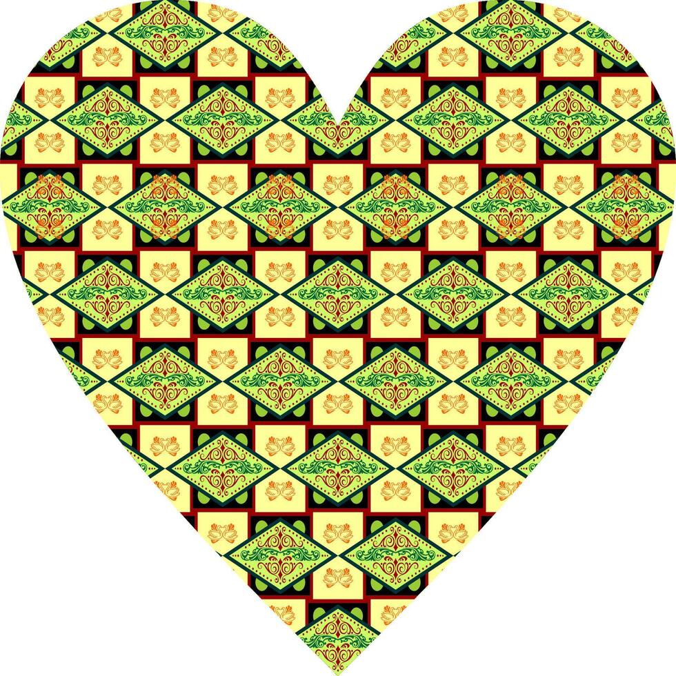 Heart-shaped ornament design, consisting of many patterns and colors vector