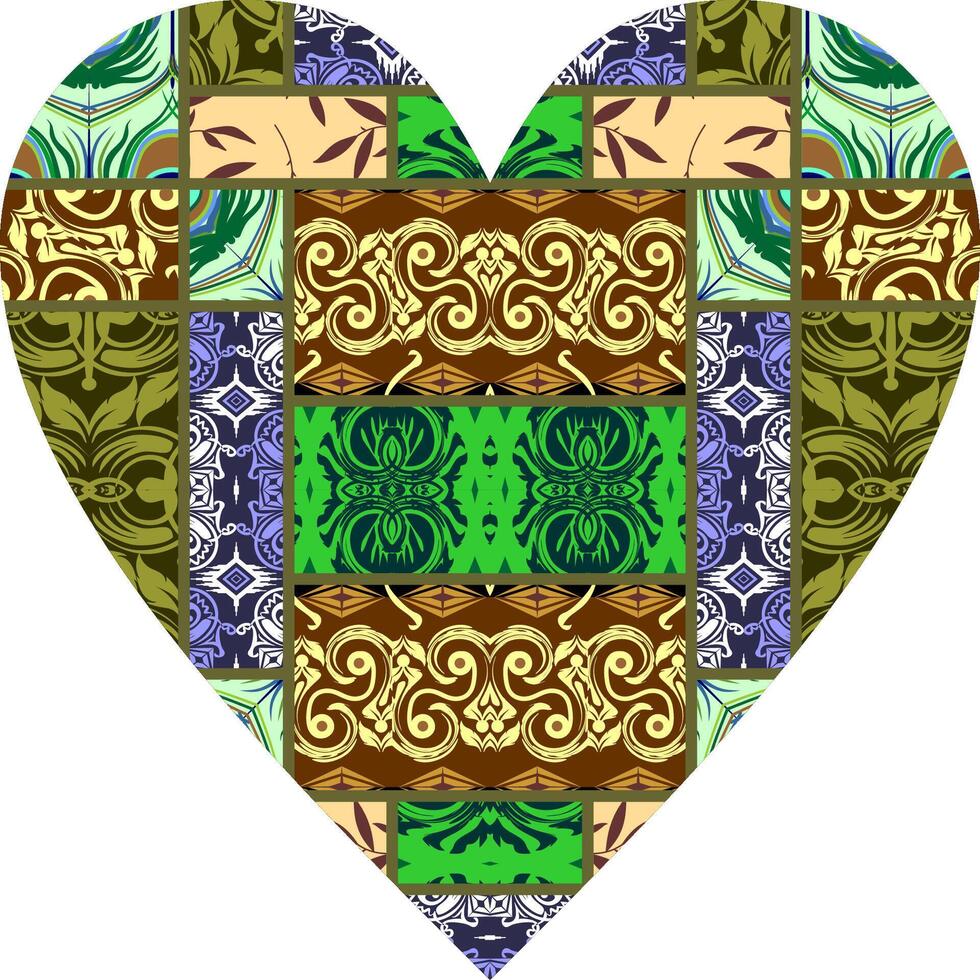 Heart-shaped ornament design, consisting of many patterns and colors vector