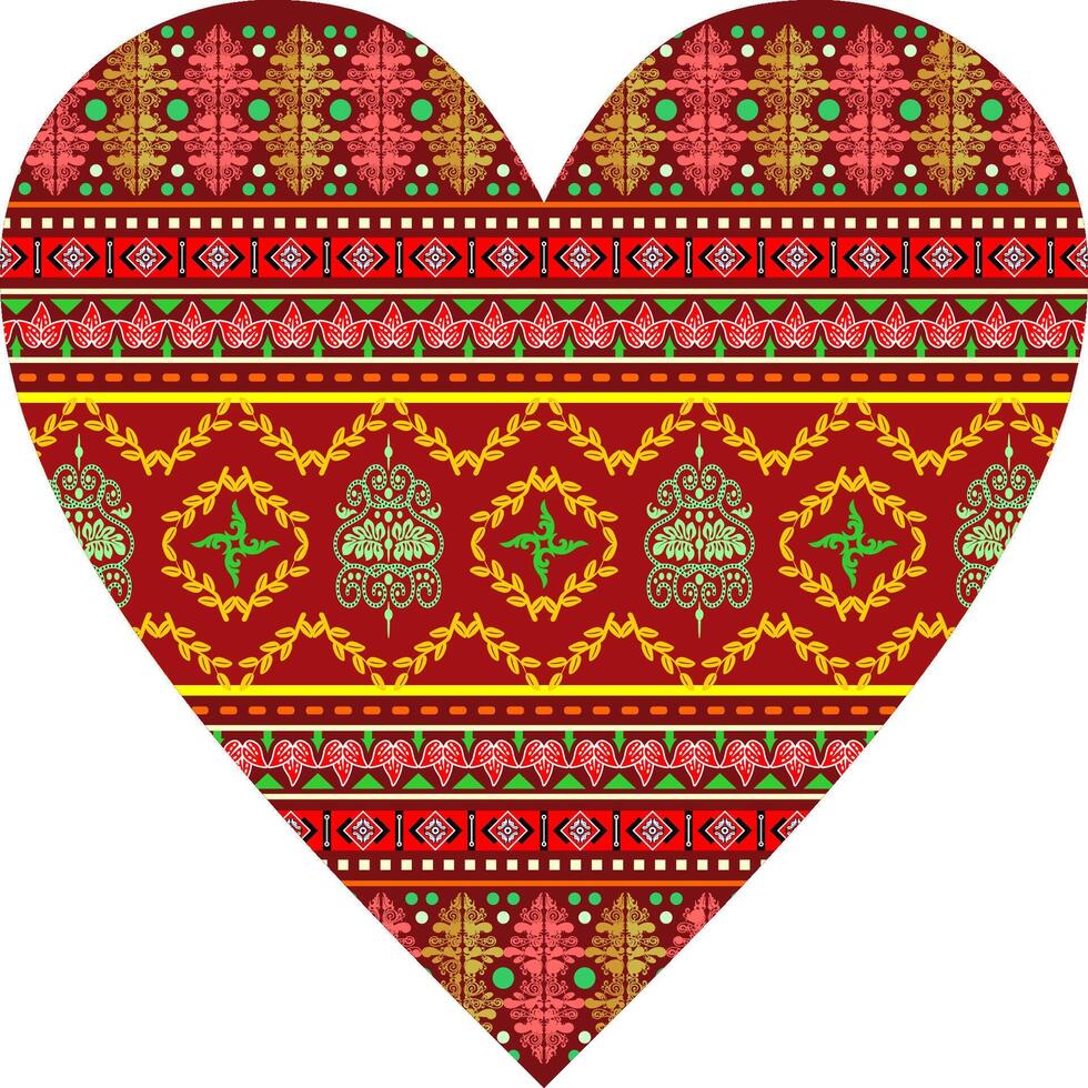 Heart-shaped ornament design, consisting of many patterns and colors vector