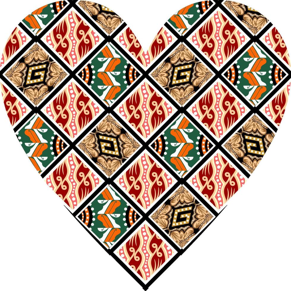 Heart-shaped ornament design, consisting of many patterns and colors vector