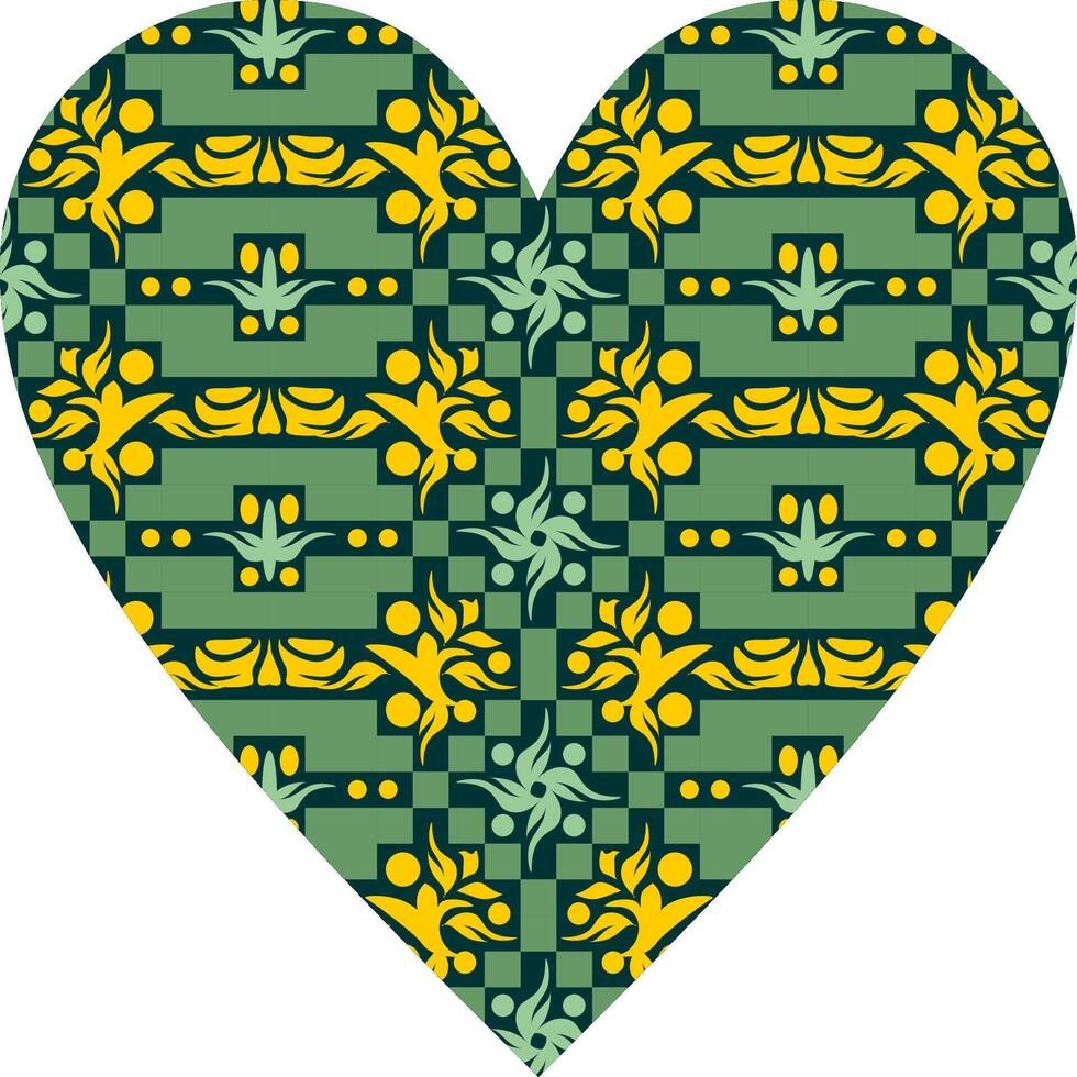Heart-shaped ornament design, consisting of many patterns and colors vector