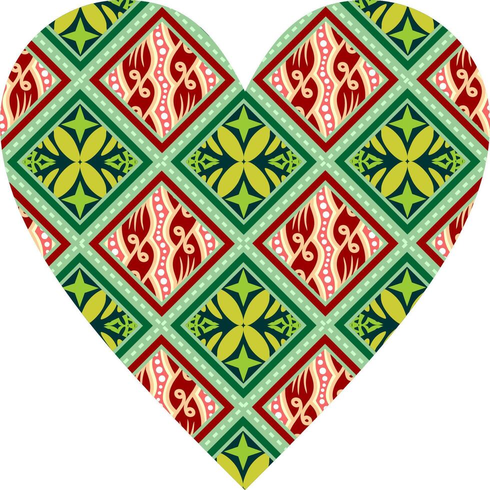 Heart-shaped ornament design, consisting of many patterns and colors vector