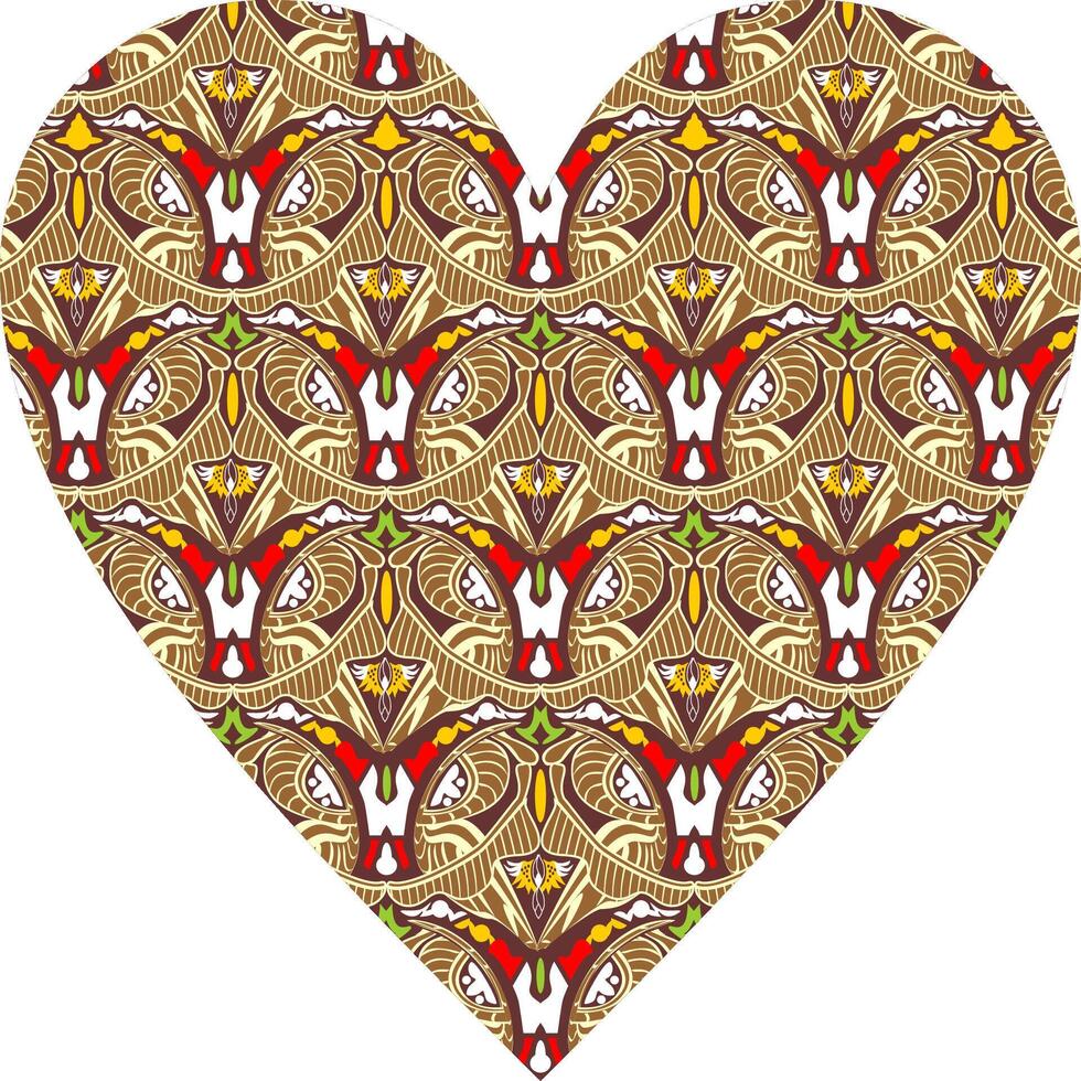 Heart-shaped ornament design, consisting of many patterns and colors vector