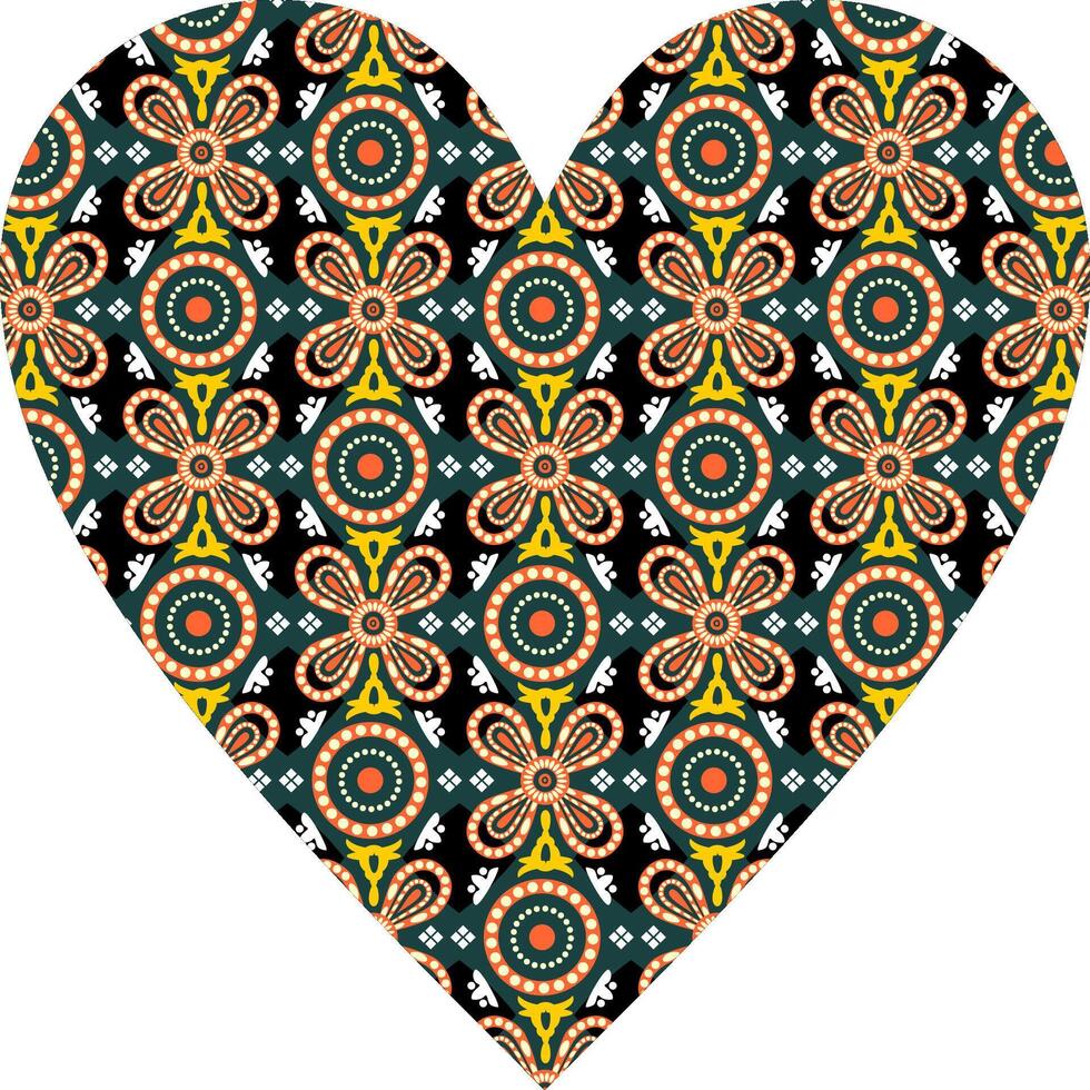 Heart-shaped ornament design, consisting of many patterns and colors vector