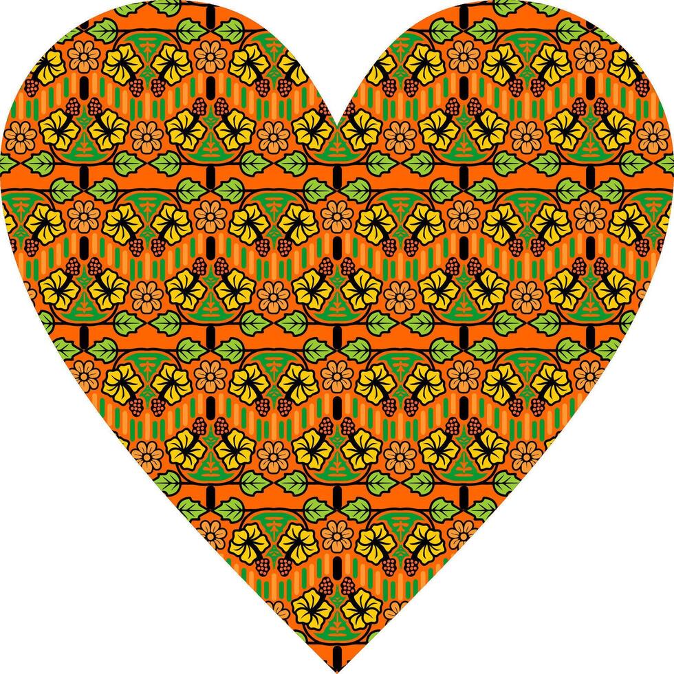 Heart-shaped ornament design, consisting of many patterns and colors vector