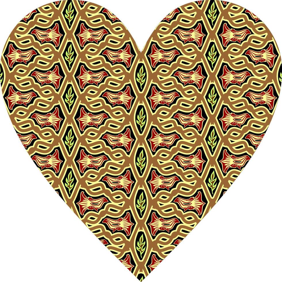Heart-shaped ornament design, consisting of many patterns and colors vector