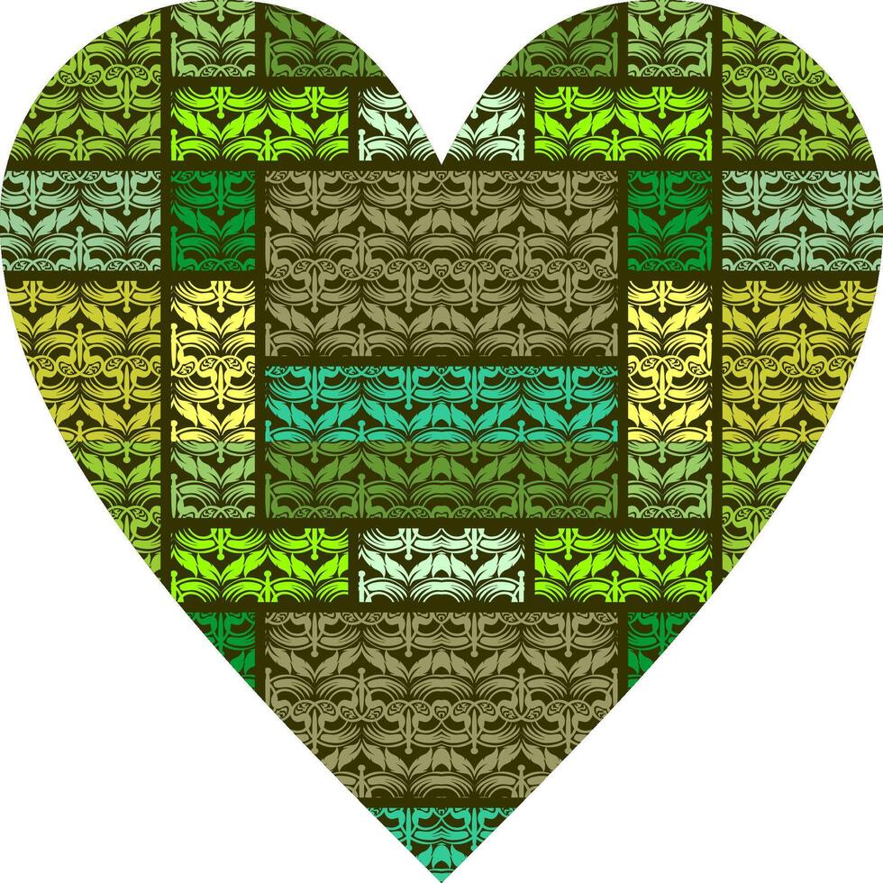 Heart-shaped ornament design, consisting of many patterns and colors vector