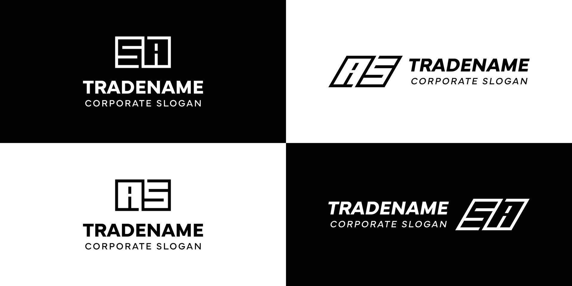Letters AS and SA Square and Dynamic Logo Set, for business with Initials SA or AS vector