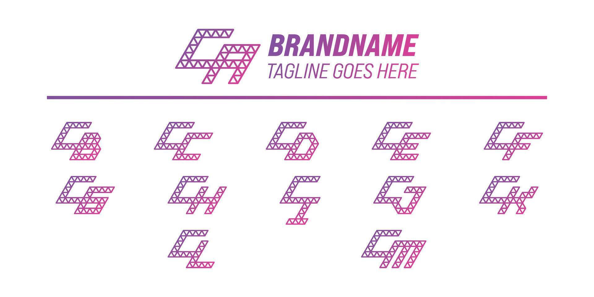 Letters CA CB CC CD CE CF CG CH CI CJ CK CL CM Polygon Logo Set vector