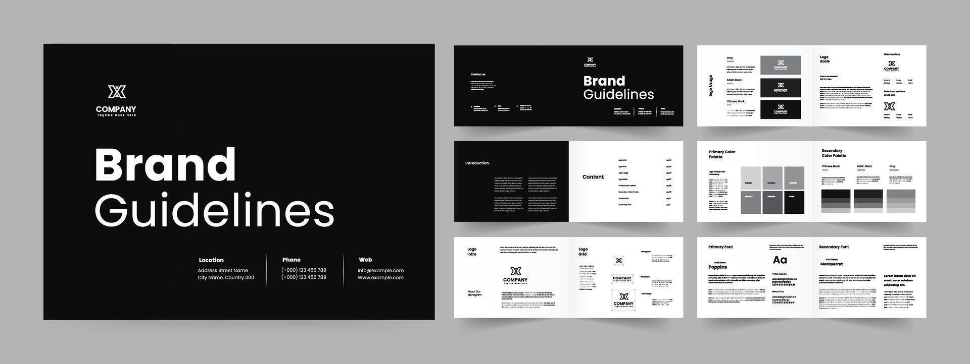 Brand guidelines and brand guide layout template vector