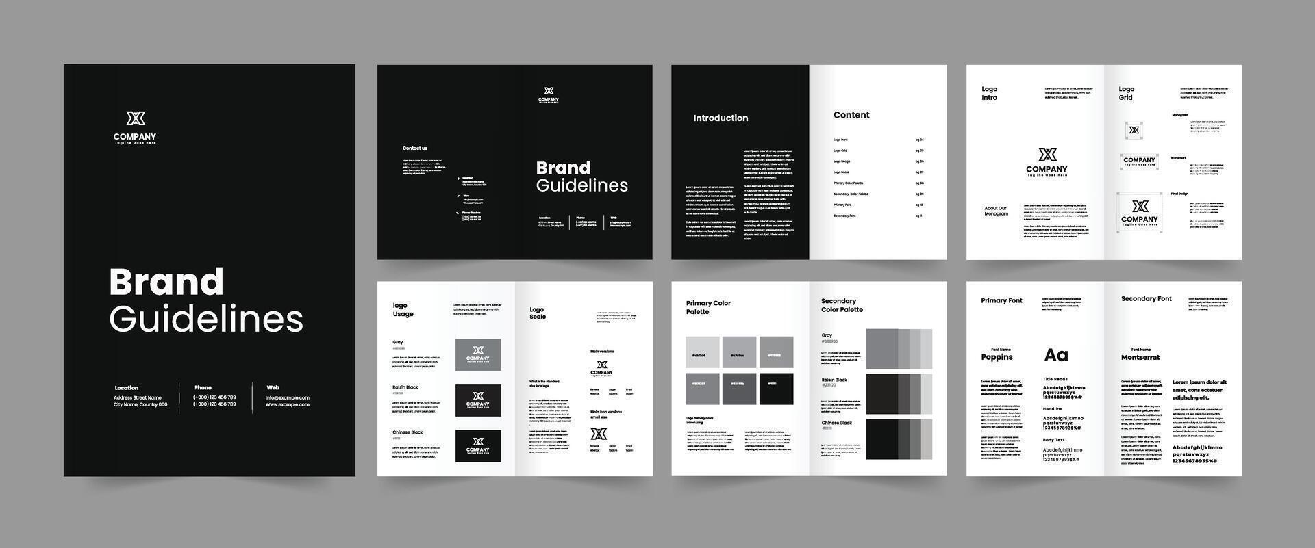 Brand guidelines and brand guide layout template vector