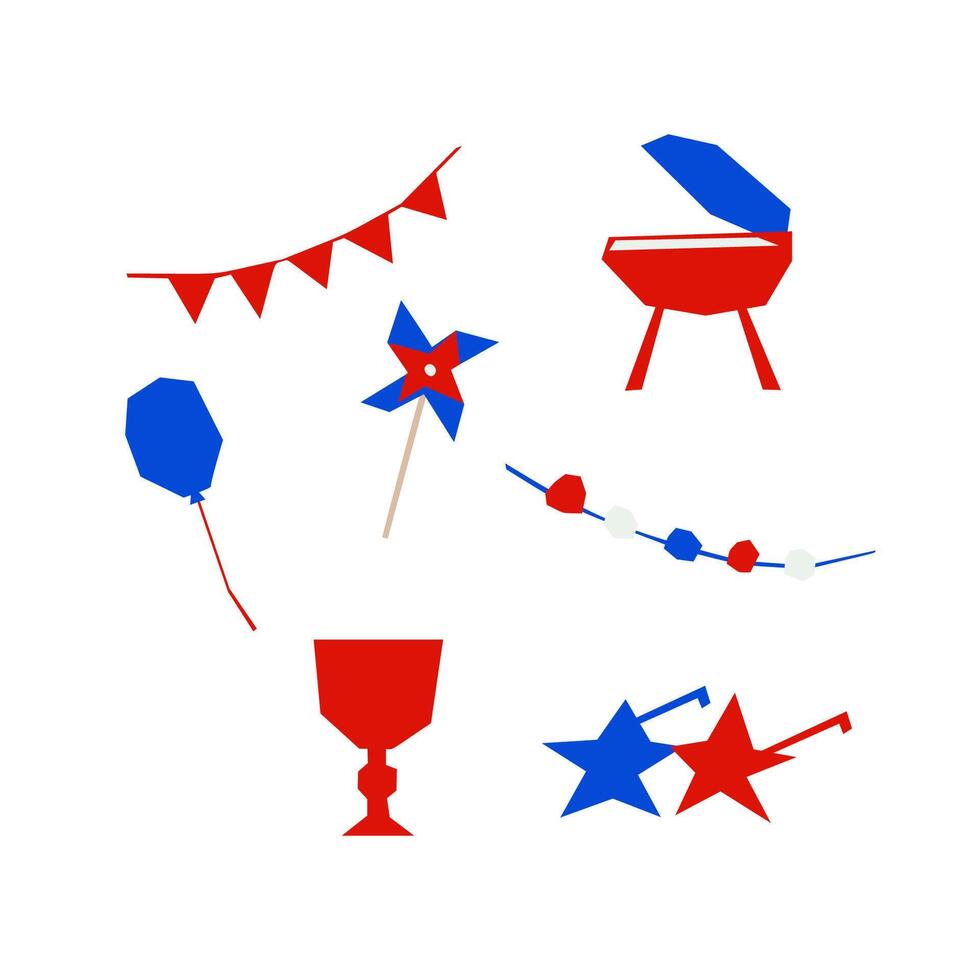 4 July Usa Party Independence Day holiday decor and barbecue grill in cutout style vector