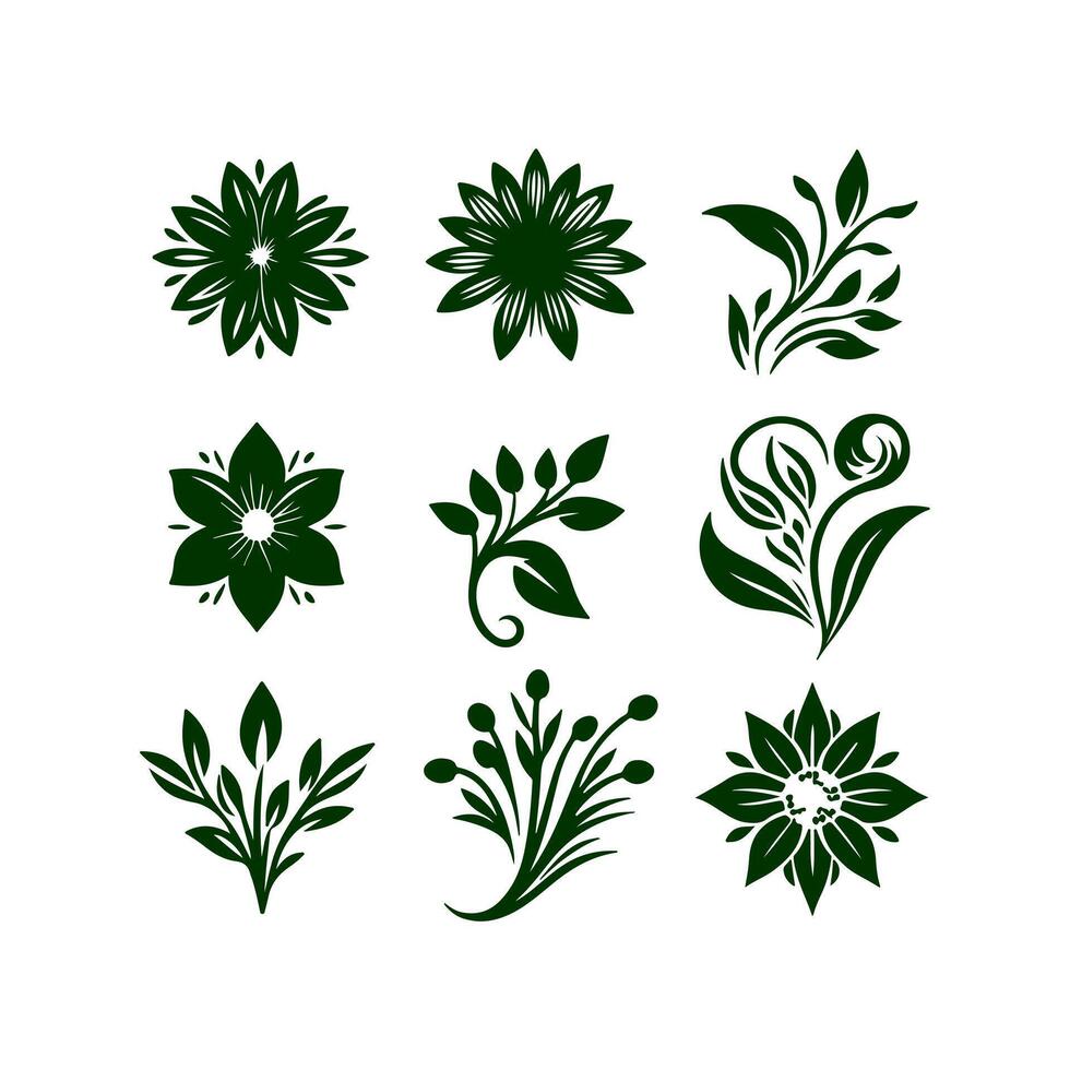 Outline flower set for artistic designs. vector