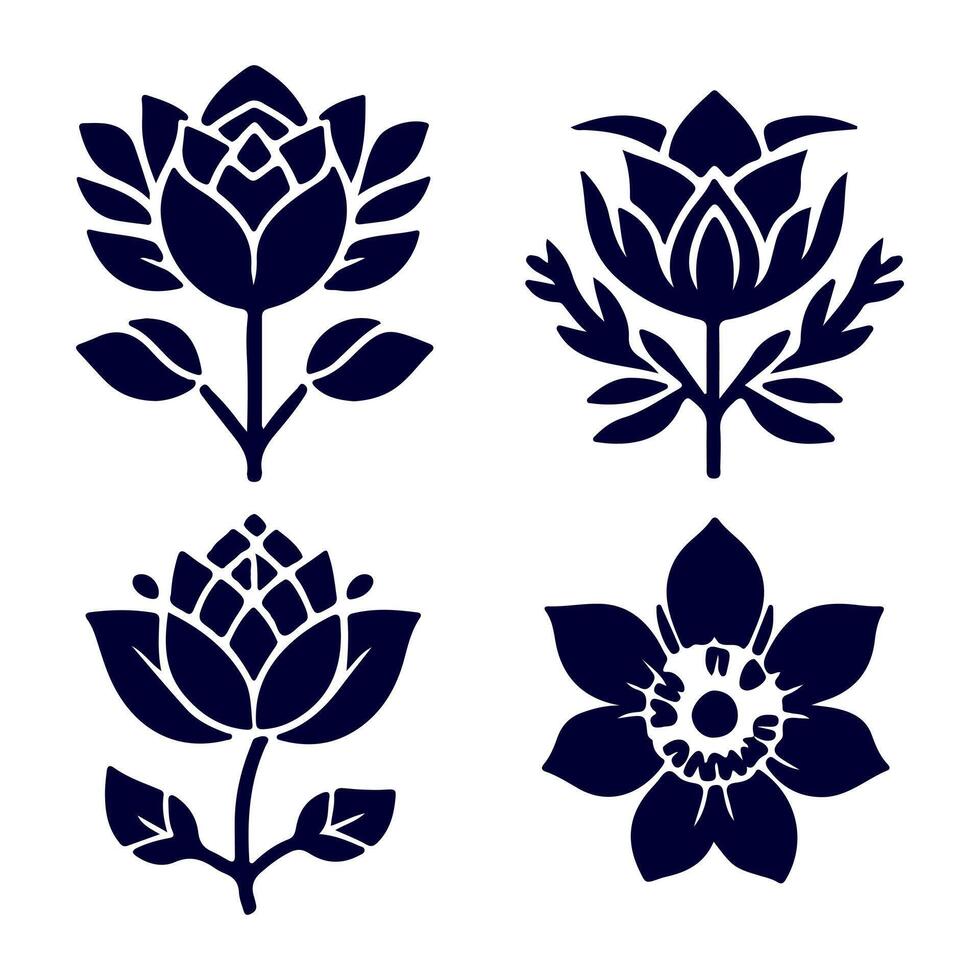 Outline flower set for artistic designs. vector
