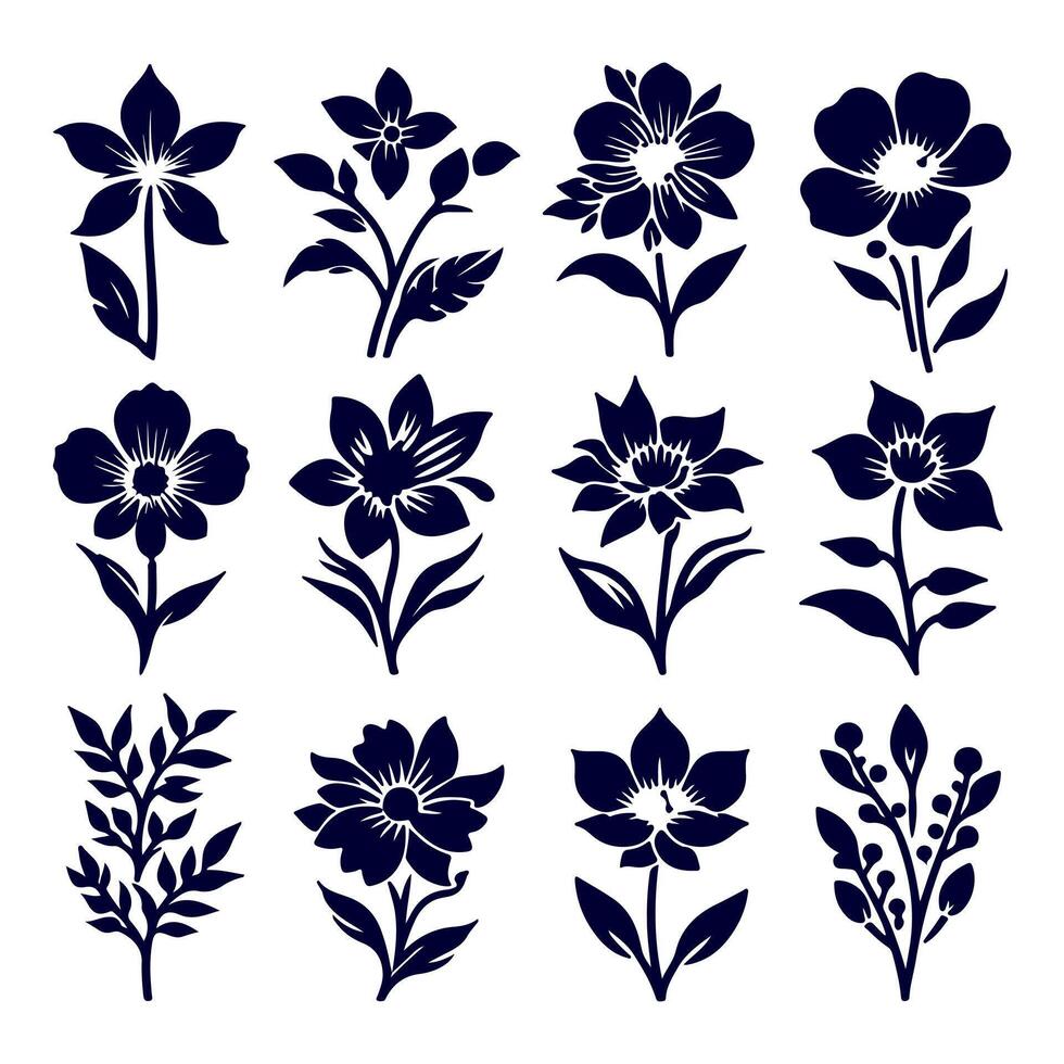 Outline flower set for artistic designs. vector