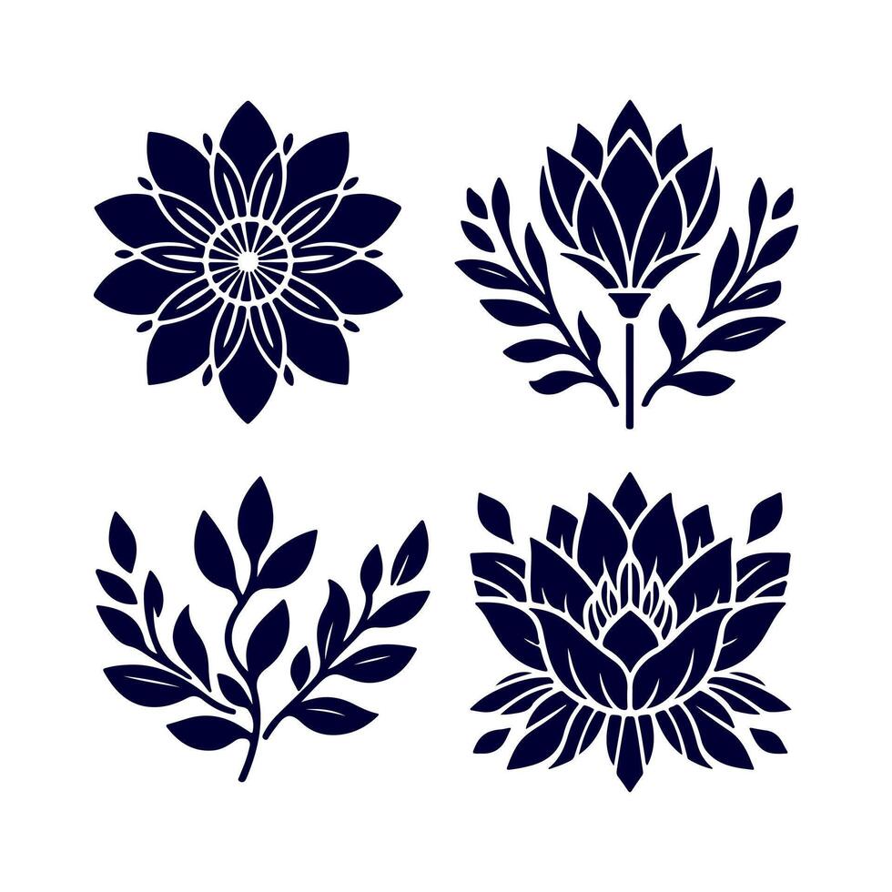 Outline flower set for artistic designs. vector