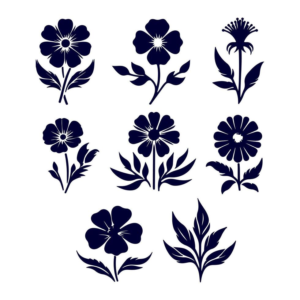 Outline flower set for artistic designs. vector