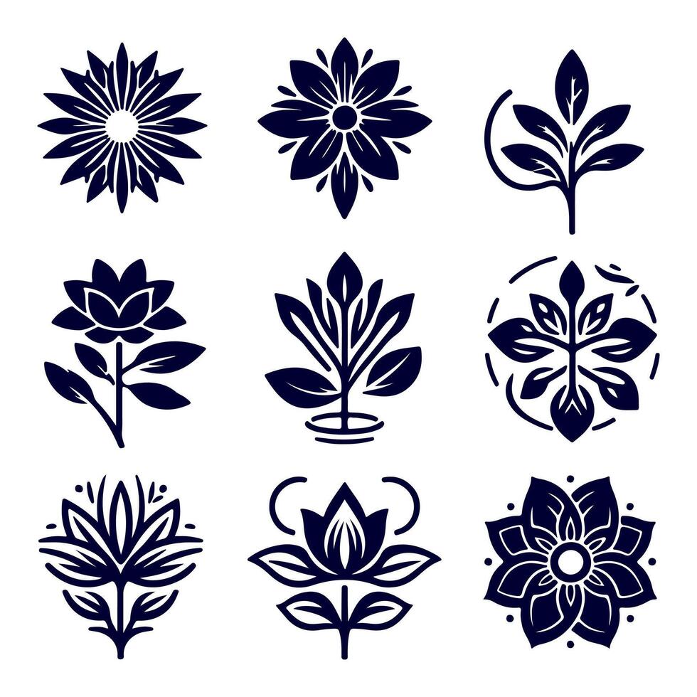 Outline flower set for artistic designs. vector
