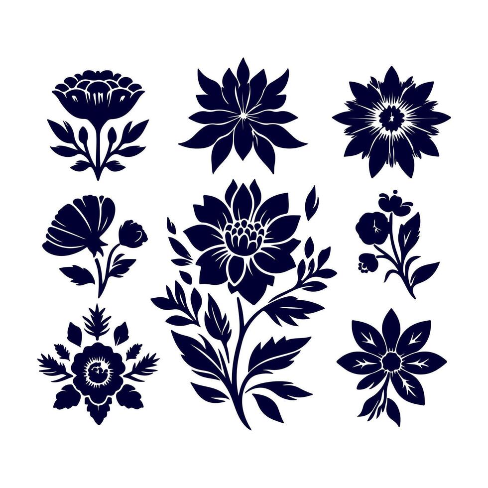 Outline flower set for artistic designs. vector