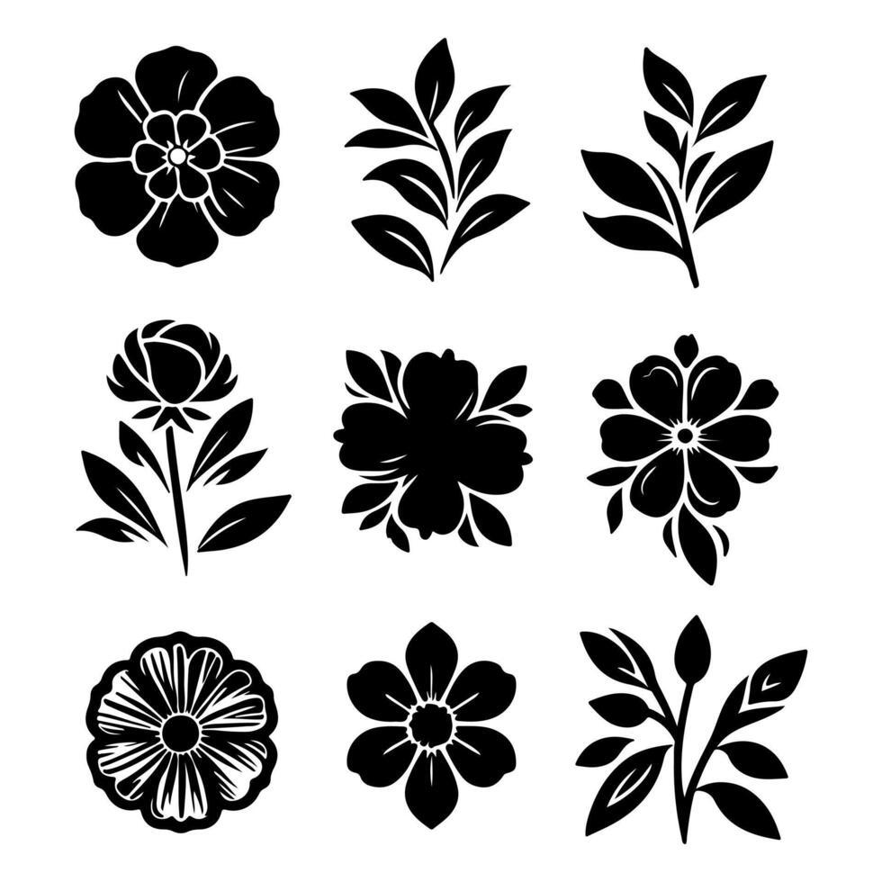 Outline flower set for artistic designs. vector