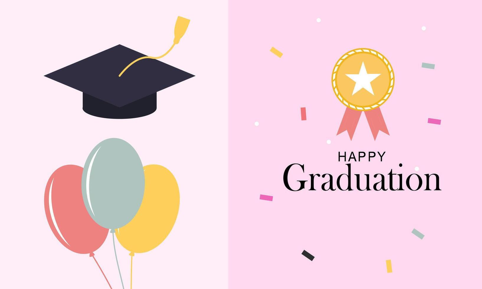 Graduation banner with cartoon, hats stars and diplomas flying vector