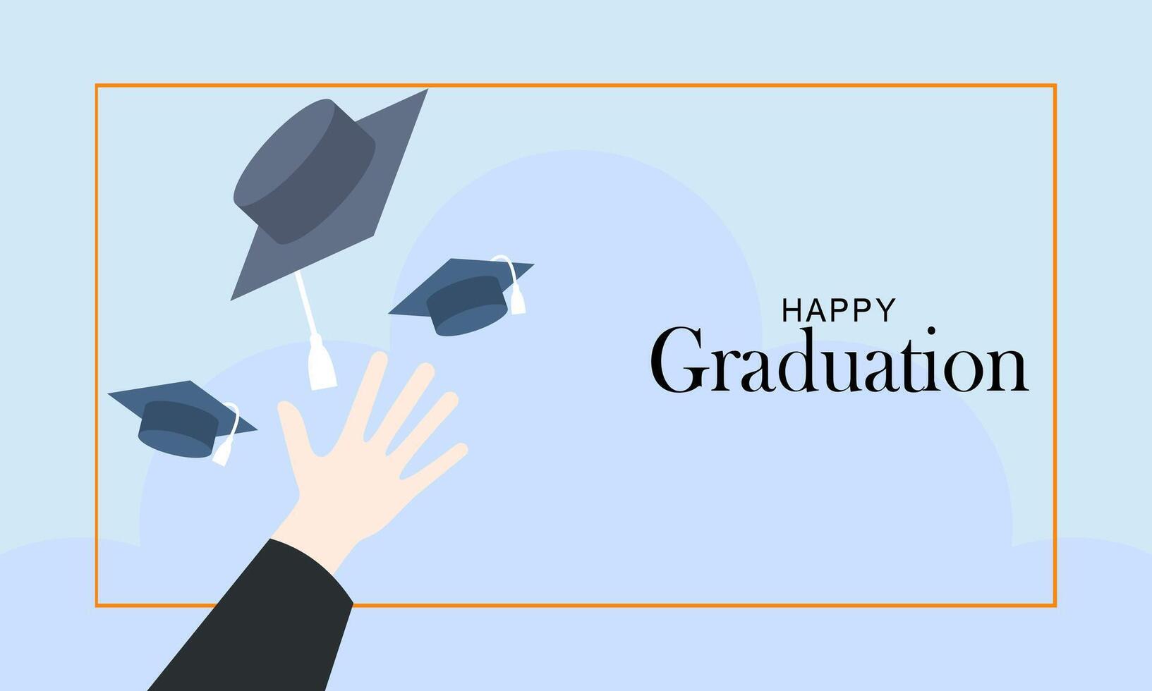 Graduation banner with cartoon, hats stars and diplomas flying vector