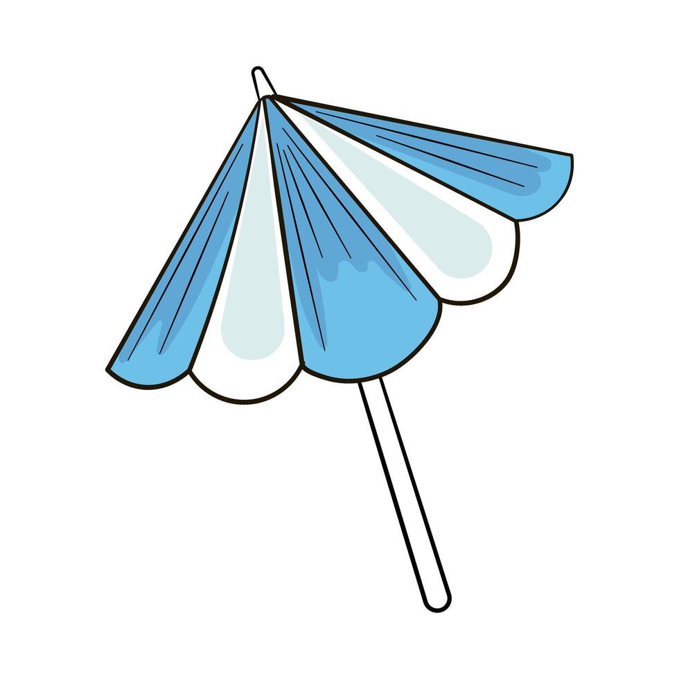 Colorful summer baby blue beach umbrella in cartoon style vector