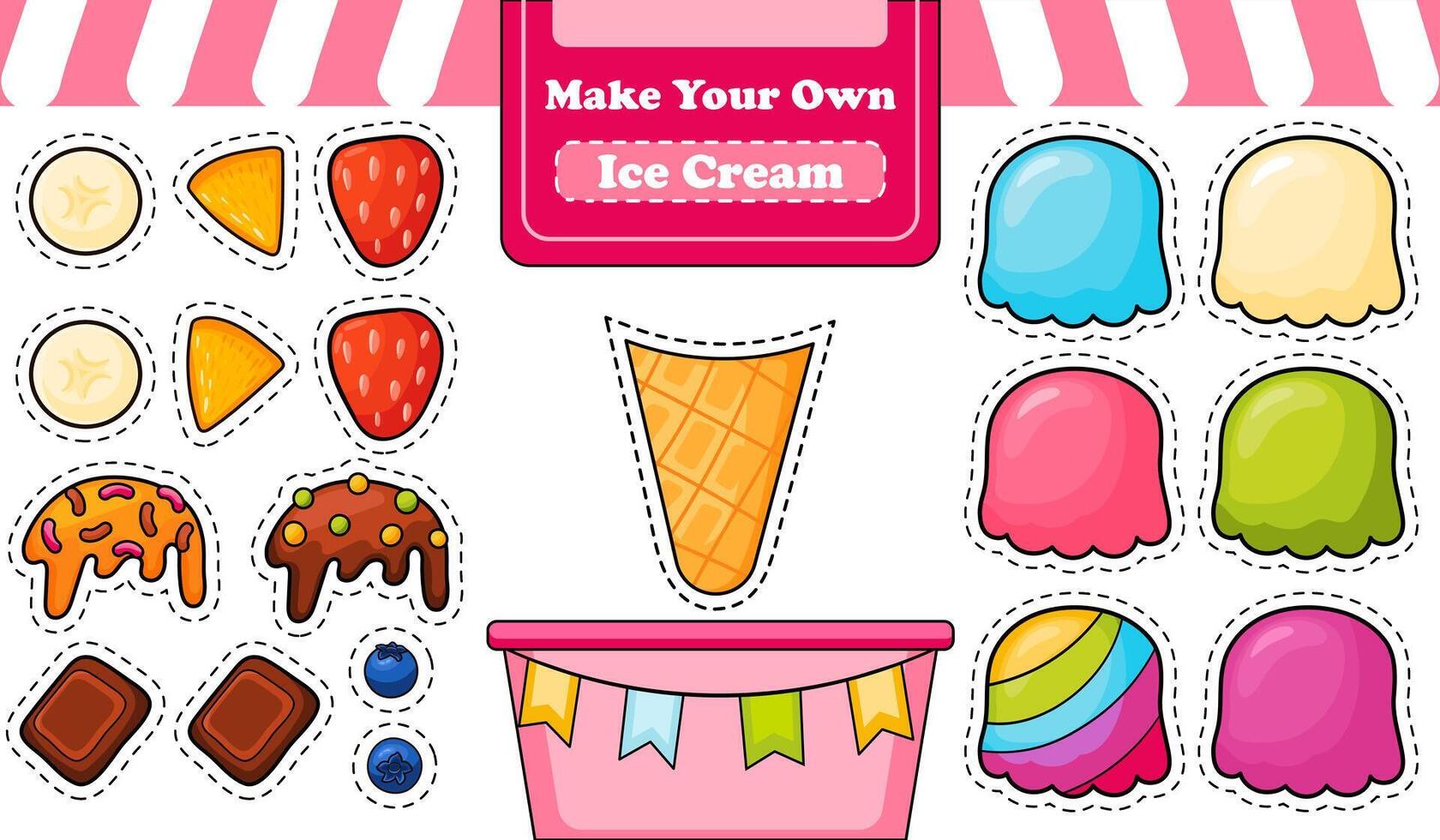 Printable activity for kids make your own ice cream vector