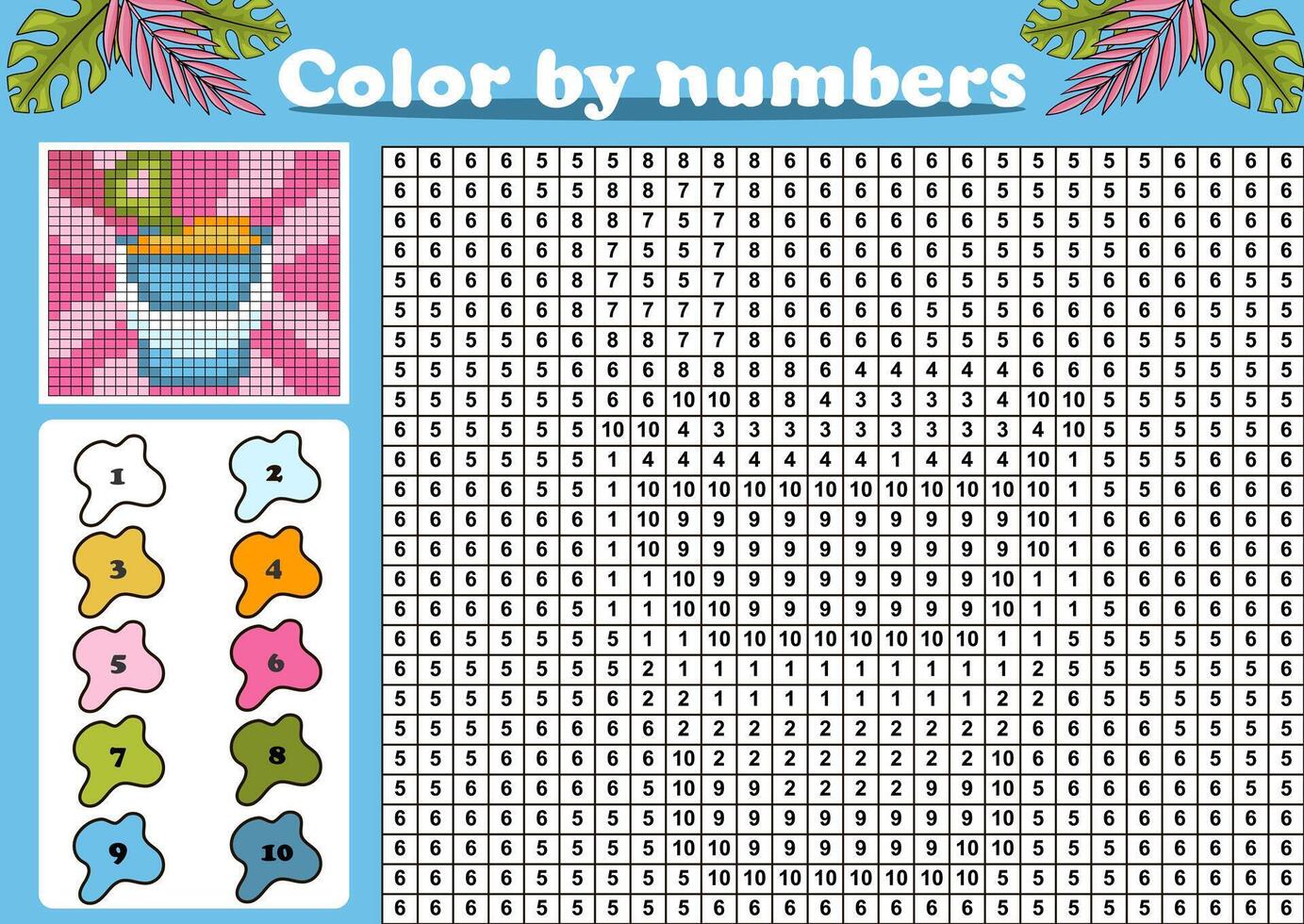 Color by number or pixel coloring page with beach toy sand bucket vector
