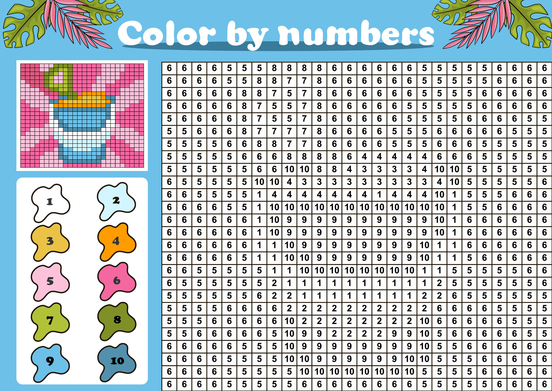 Color by number or pixel coloring - Color By Number Or Pixel Coloring Page With Beach Toy Sand Bucket Vector 